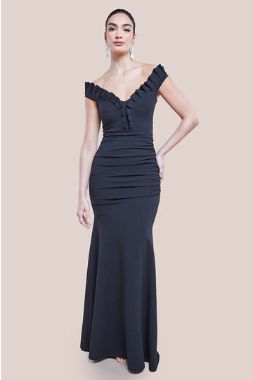 Off The Shoulder Frill Gathered Maxi Dress Goddiva